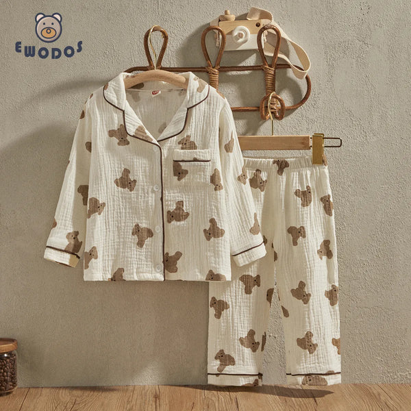 Baby Unisex Casual Pajama Suit Cartoon Bear Print